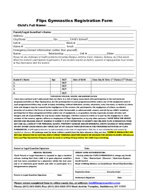 Fillable Online Flips Gymnastics Registration Form Fax Email Print