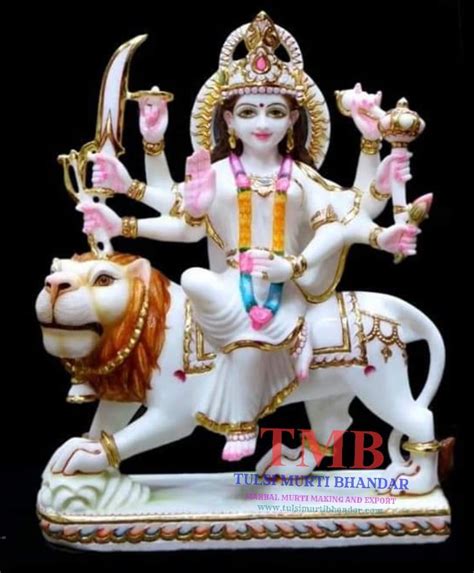 Painted Hindu White Marble Durga Mata Statue For Worship Size 18