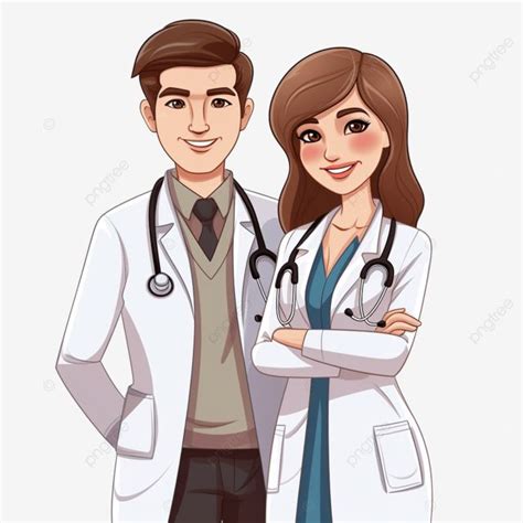 Young Happy Doctors Couple Cartoon Flat Style, Happy Clipart, Cartoon ...