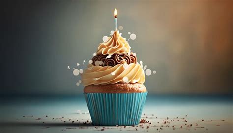 Premium AI Image A Cupcake With A Lit Candle On It