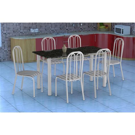 Conjunto De Mesa Granada Cadeiras Sevilha Branco E Preto Listrado