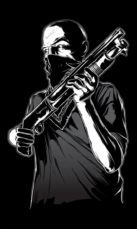 Gangster wearing mask with gun 7959133 Vector Art at Vecteezy