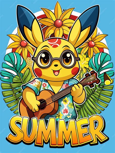 A fun and whimsical tshirt design featuring a cartoon pikachu he is wearing sunglasses and a