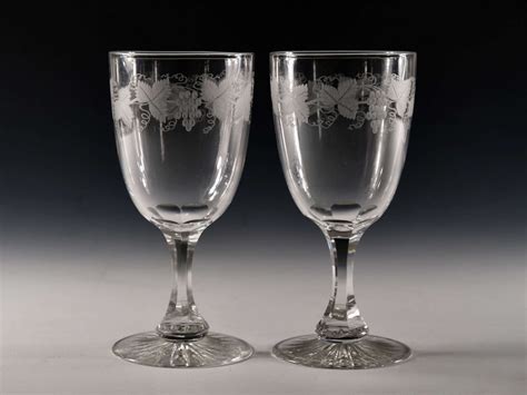 Antique Glass Pair Of Goblets English C1880 In Antique Wine Glasses Carafes And Drinking Glasses