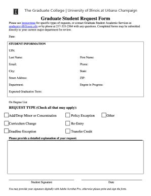 Fillable Online Grad Illinois Graduate Student Request Form The