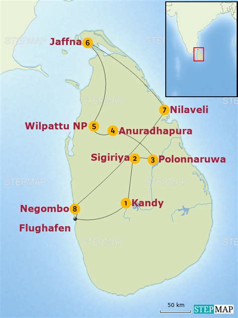 StepMap Rundreise Der unentdeckte Norden Sri Lankas Landkarte für