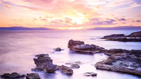 Sea Stones Rocks Horizon Sky Clouds Nature Hd Nature Wallpapers Hd