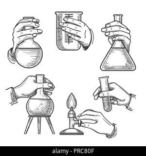 Chemie Becher Zeichen Symbol Im Comic Stil Kolben Reagenzglas Vektor