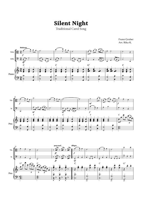 Silent Night For Viola And Cello Duet With Piano Arr Rika K Noten