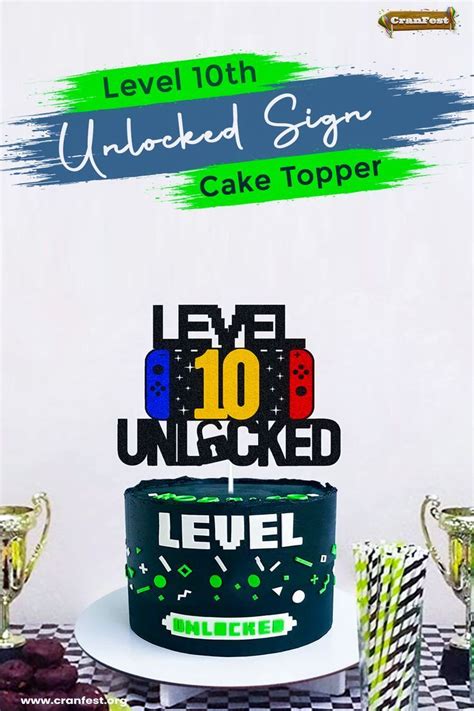 Level 10th Unlocked Sign Cake Topper Happy 10th Birthday Level Up Tenth