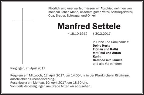 Traueranzeigen Von Manfred Settele Schwaebische De Trauerportal