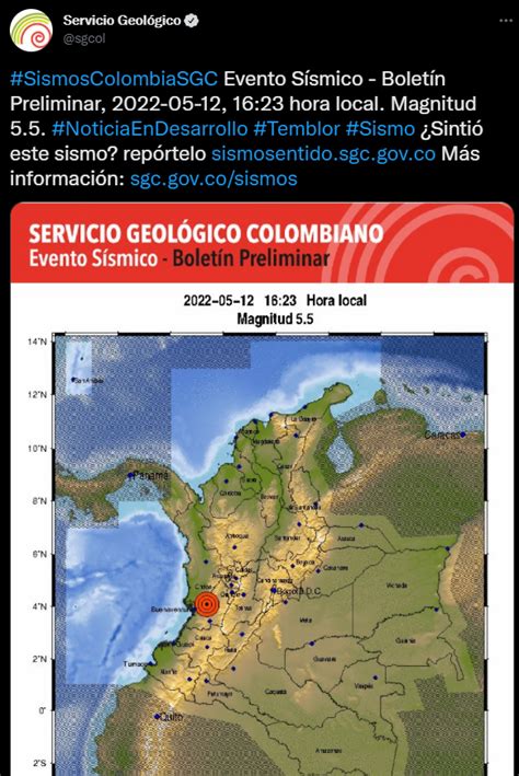 Temblor En Colombia Servicio Geológico Reporta Sismo De 52 Grados Con Epicentro En El Litoral