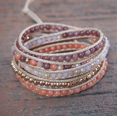 5 Times Wrap Bracelet Pink Crystal Beaded Mix Boho Etsy