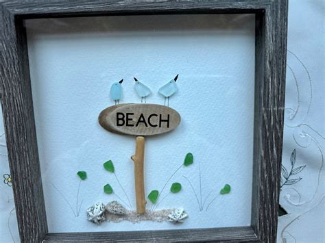 Sea Glass Pebble Art, Pebble Art Beach Scene, Gift for Her, Friendship ...