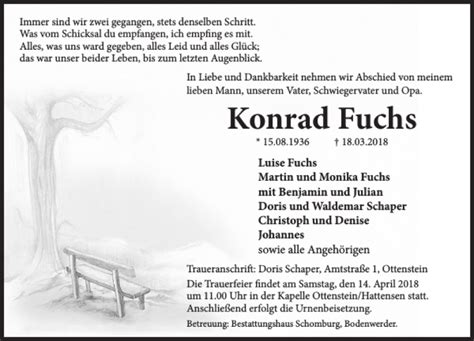 Traueranzeigen Von Konrad Fuchs Trauerportal Ihrer Tageszeitung