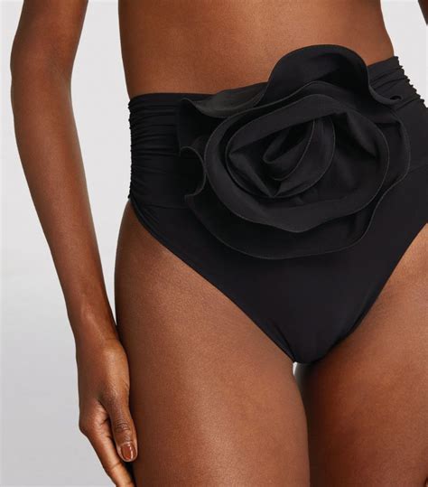 Womens Magda Butrym Black Rose Appliqu High Rise Bikini Bottoms