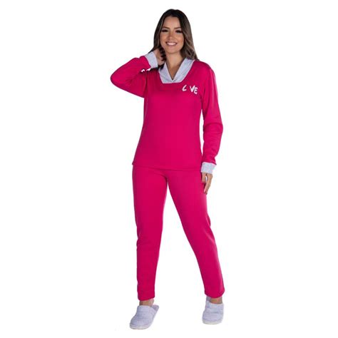 Pijama Feminino Adulto Victory Moletinho De Inverno Blusa Manga Longa