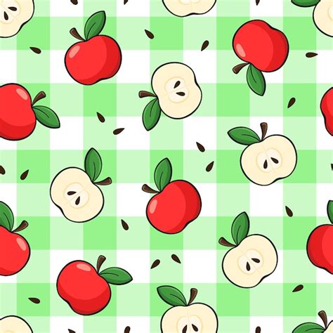 Premium Vector Apples Vector Seamless Pattern Red Apples Cut Slices