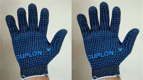 Cotton Blue Dotted Hand Gloves 6 10 Inches Finger Type Full Fingered