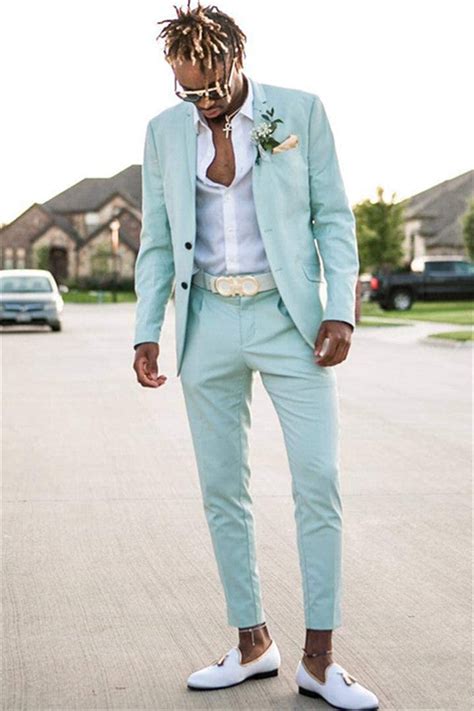 Mint Green Slim Fit Mens Suits Groomsmen Wear Two Pieces Notched Lapel