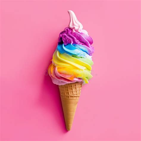 single scoop  unicorn colored ice cream   cone rainbow ice