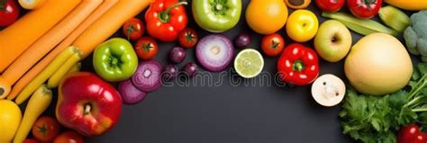 Assortment Of Fresh Fruits And Vegetables In Rainbow Colors Ai