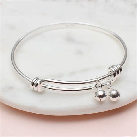 Personalised Sterling Silver Baby Bell Bangle Hurleyburley