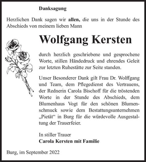 Traueranzeigen Von Wolfgang Kersten Abschied Nehmen De