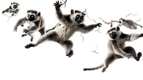 Premium Photo A Group Of Agile Lemurs Leaping Between Tree Branch