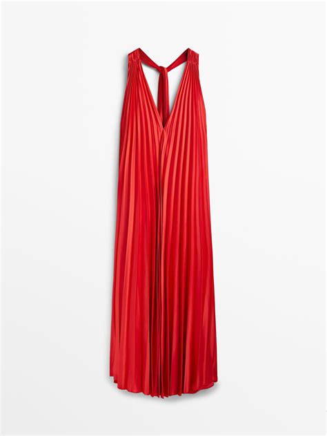 MASSIMO DUTTI Pleated V Neck Dress Studio In Red Lyst