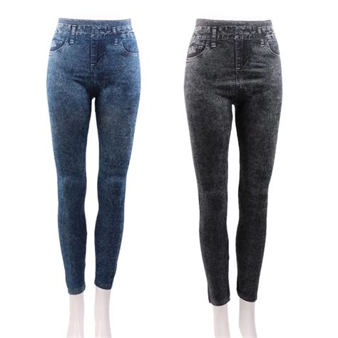 Women Stretch Denim Jean Look Skinny Leggings Slim Jeggings Pants