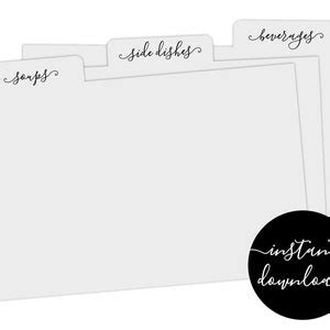 Editable Recipe Card Divider Template Printable Index Card Size 3x5 4x6