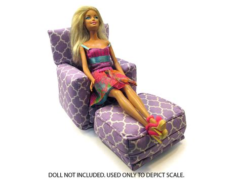 Barbie Doll Living Room Chair & Ottoman-Purple and White geometric ...