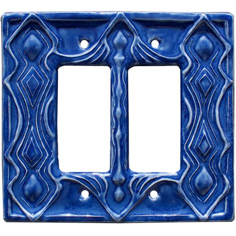 Moroccan Double Rocker Gfi Ceramic Light Switch Cover In Sapphire Blue Glaze