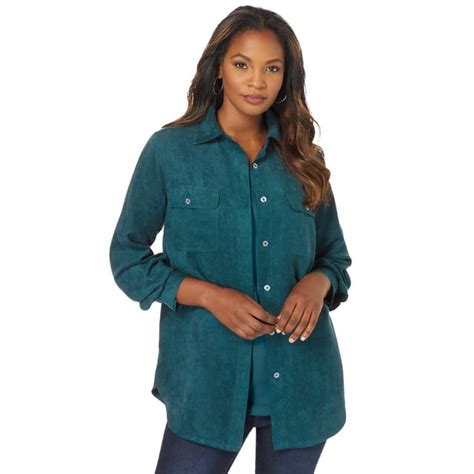 Roaman S Women S Plus Size Faux Suede Big Shirt Button Down