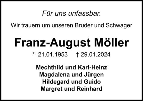 Traueranzeigen von Franz August Möller noz Trauerportal