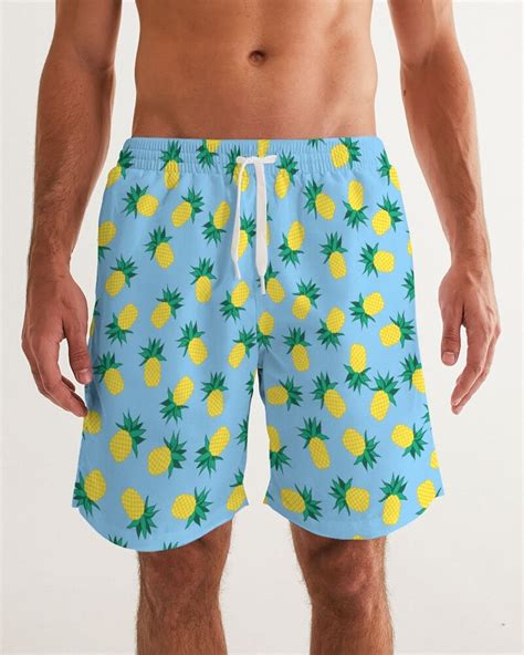 Men S Swim Trunks Pineapple Print Beach Trunks Swim Etsy