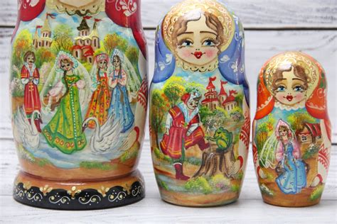 The Russian Fairy Tales Hand Painted Nesting Doll 7 Pieces Etsy