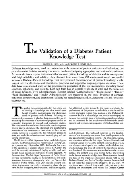 Pdf The Validation Of A Diabetes Patient Knowledge Test