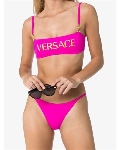 Versace Synthetic Logo Print Bikini Top In Pink Lyst