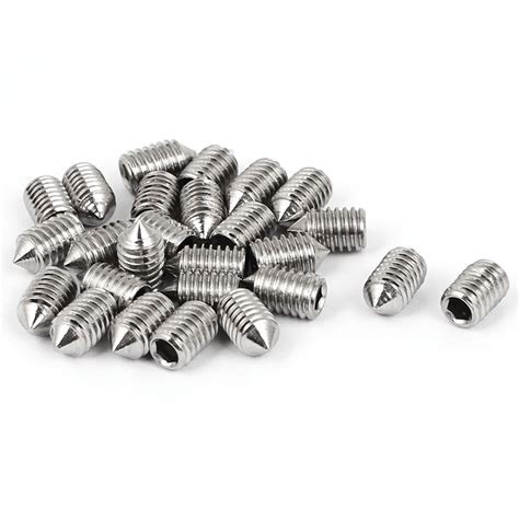 Uxcell M6 X 10mm 304 Stainless Steel Cone Point Hex Socket Grub Screw 25 Pcs Home