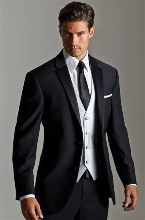 Two Buttons Black Groom Tuxedos Notch Lapel Groomsmen Men Wedding Tuxedos Dinner Prom Suits