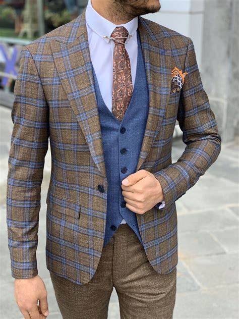 Trendy Three Piece Suits Brown Windowpane Suit Style Giorgenti Custom