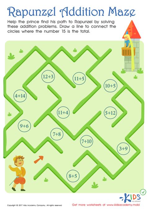 Rapunzel Addition Maze Worksheet Free Math Printable For Children