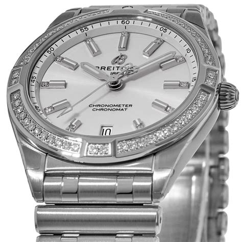 Breitling Chronomat Quartz White Dial Diamond Bezel Steel Women S