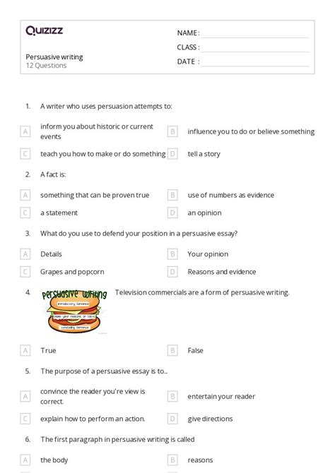 Persuasive Writing Worksheets For Th Class On Quizizz Free