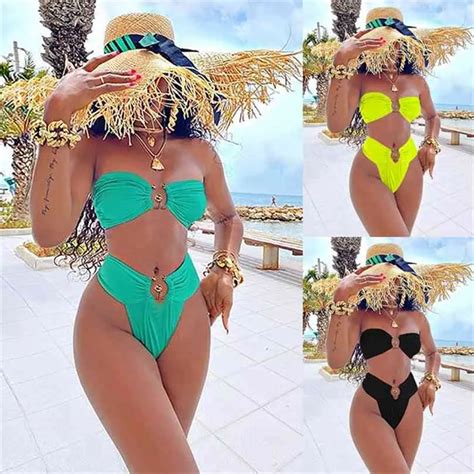 Sexy U Shaped Bikini Set For Women Push Up Strapless Swimsuit With