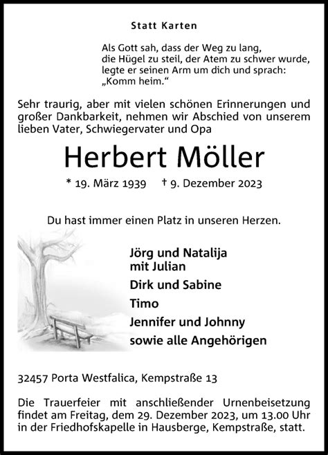 Traueranzeigen von Herbert Möller Trauer MT de