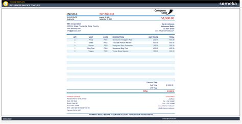 Influencer Invoice Template Free Template