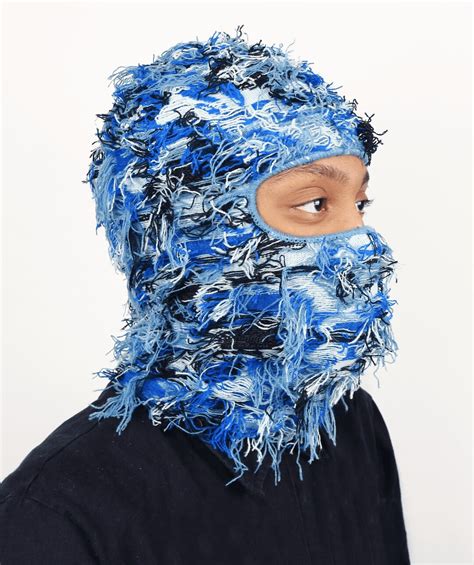 Blue Camo Knitted Balaclava Distressed Balaclava Ski Mask Etsy